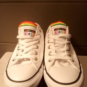 New! W Sz9 Converse White Low Tops PRIDE RAINBOW
